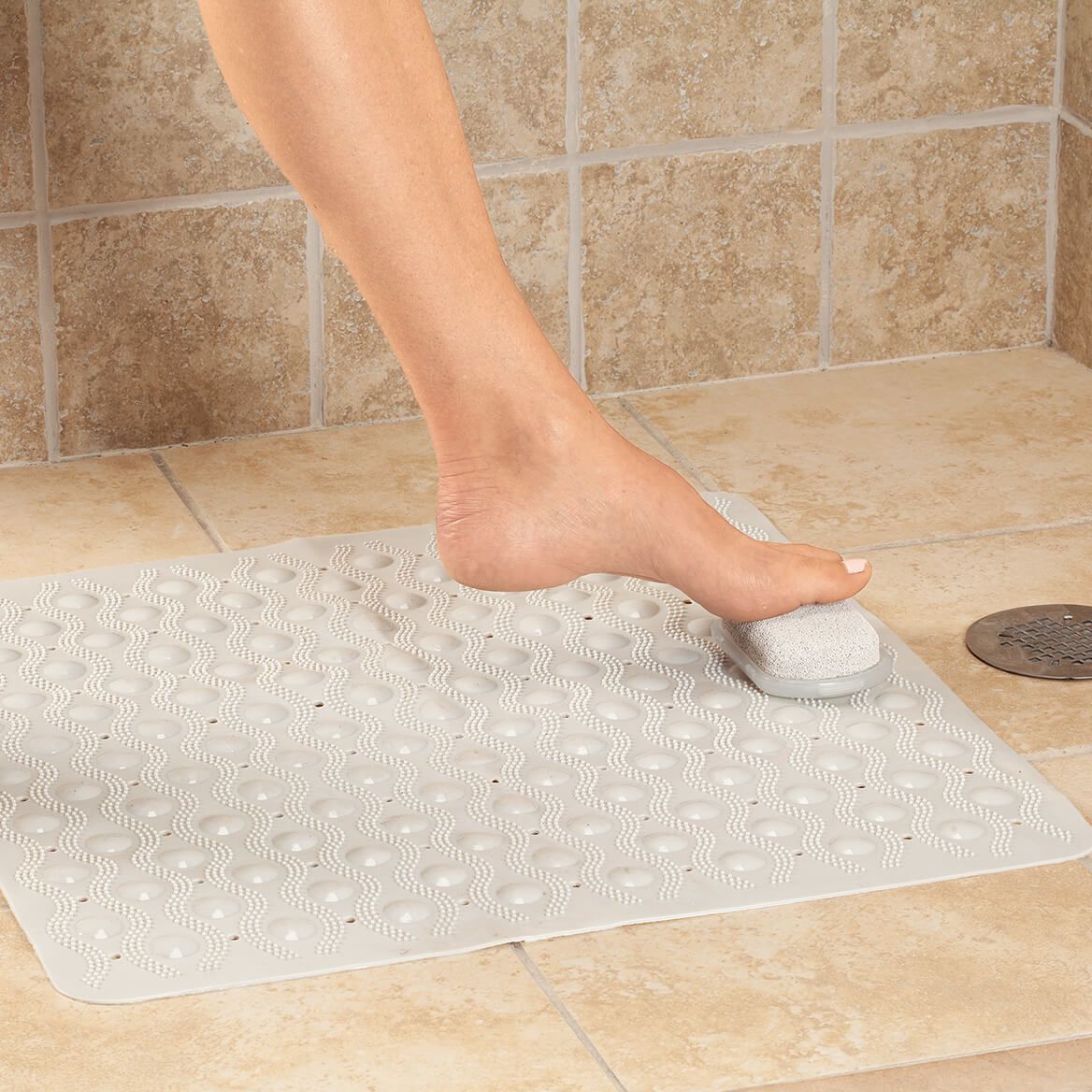 Non-Slip Square Shower Mat with Pumice Stone + '-' + 372437