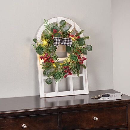 Christmas Window Frame with Eucalyptus Wreath-372440