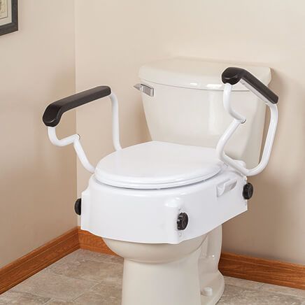 View product details for Adjustable Raised Toilet Seat with Arms By LivingSURE™