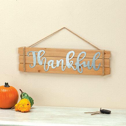 Thankful Tin and Wood Wall Sign-373258