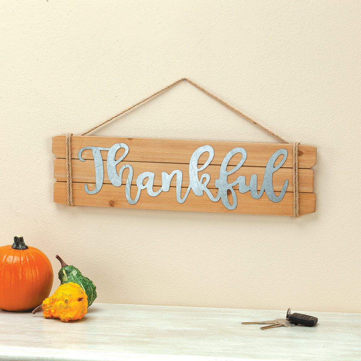 Thankful Tin and Wood Wall Sign + '-' + 373258