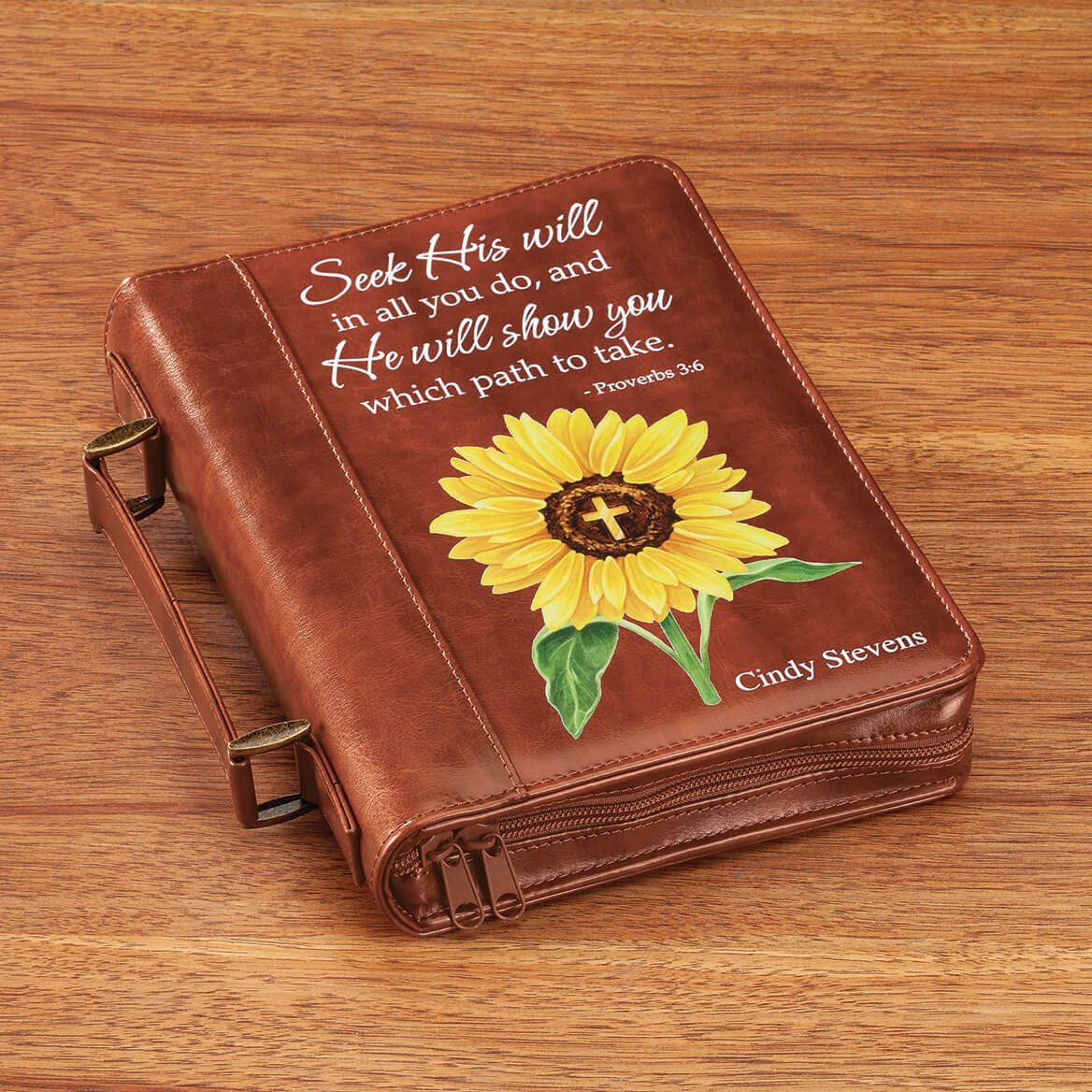 Personalized Sunflower Cross Brown Bible Case + '-' + 373336