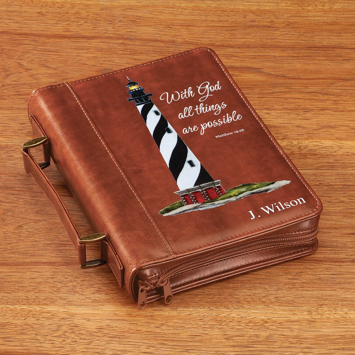 Personalized Lighthouse Brown Bible Case + '-' + 373337