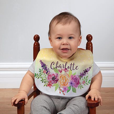 Personalized Watercolor Floral Baby Bib-373516