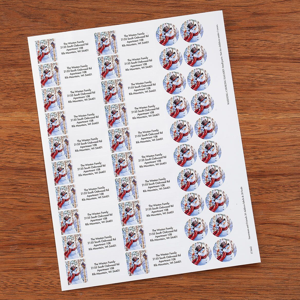 Personalized Snowman and Friends Labels and Seals, Set of 20