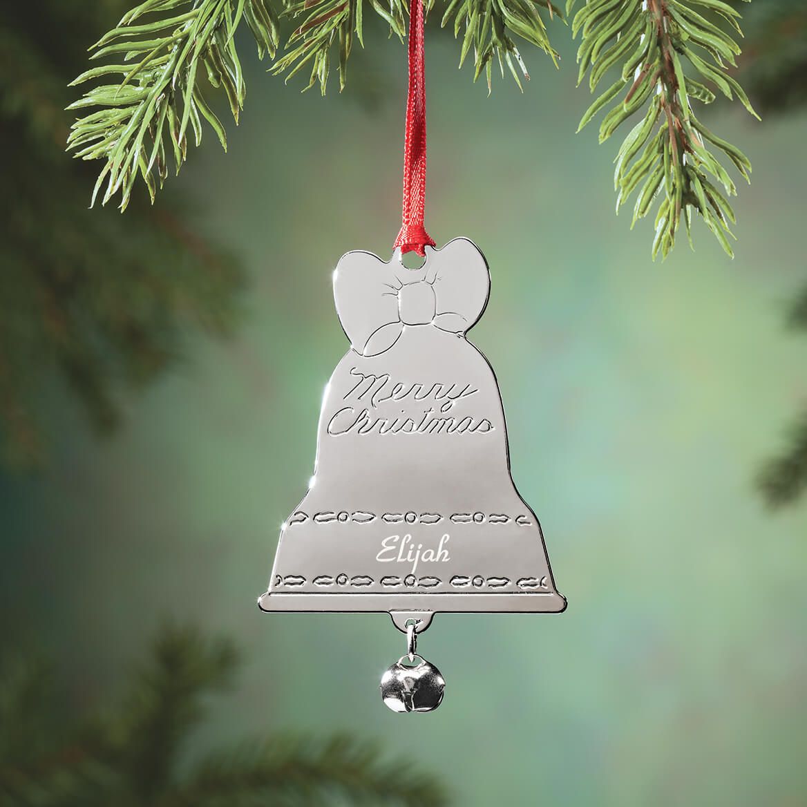 Personalized Silvertone Merry Christmas Bell Ornament + '-' + 373651