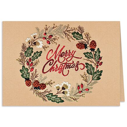 Personalized Embroidered Christmas Wreath Cards, Set of 20-373673