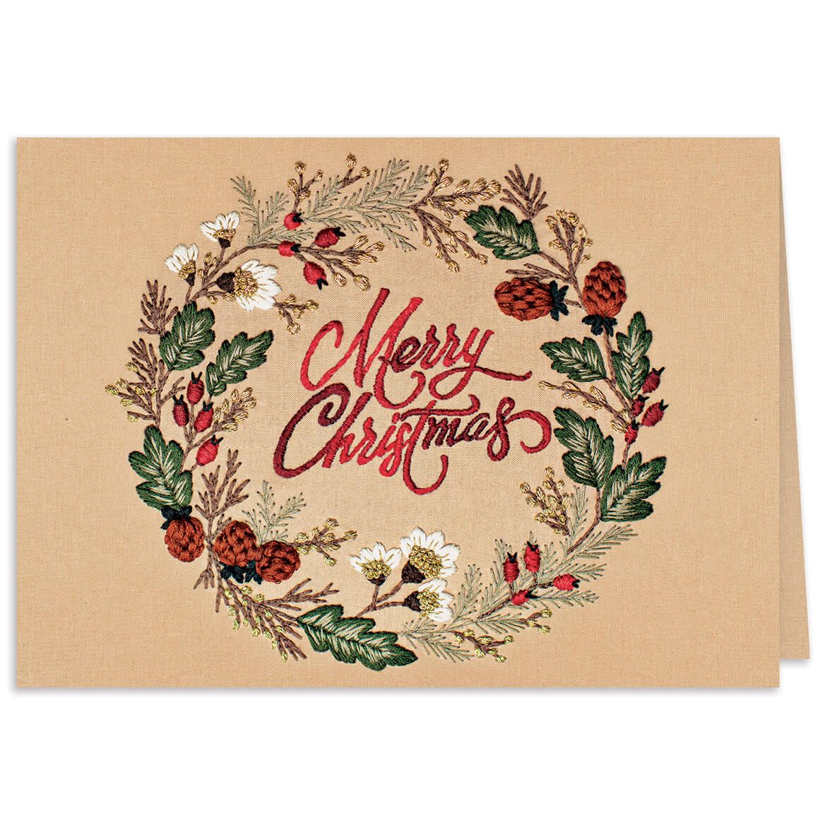 Personalized Embroidered Christmas Wreath Cards, Set of 20 + '-' + 373673