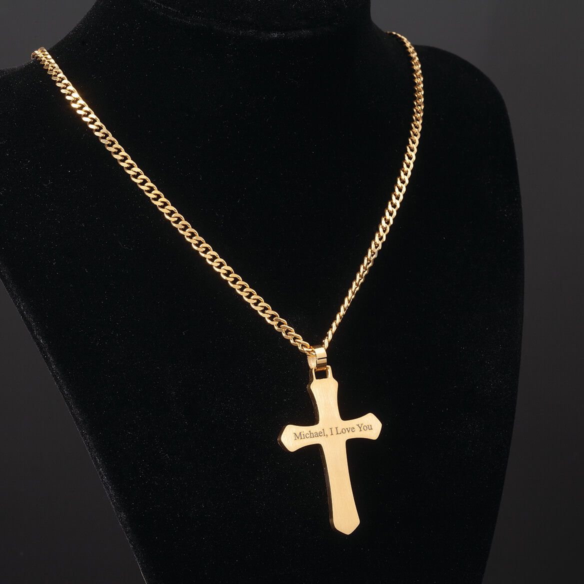 Personalized Stainless Steel/CZ Cross Necklace + '-' + 374246