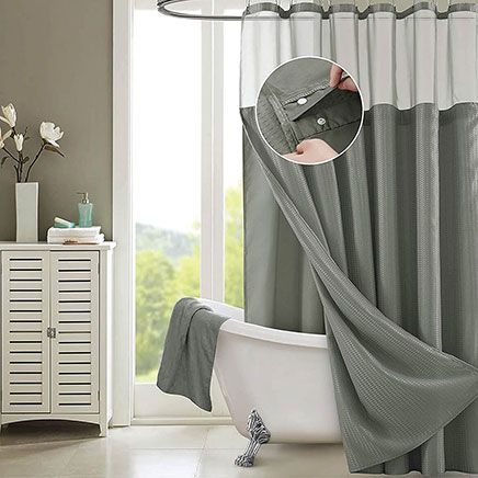 Textured Shower Curtain with Detachable Liner-374477