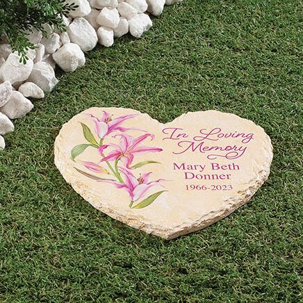Personalized Heart-Shaped Lily Memorial Garden Stone-374561