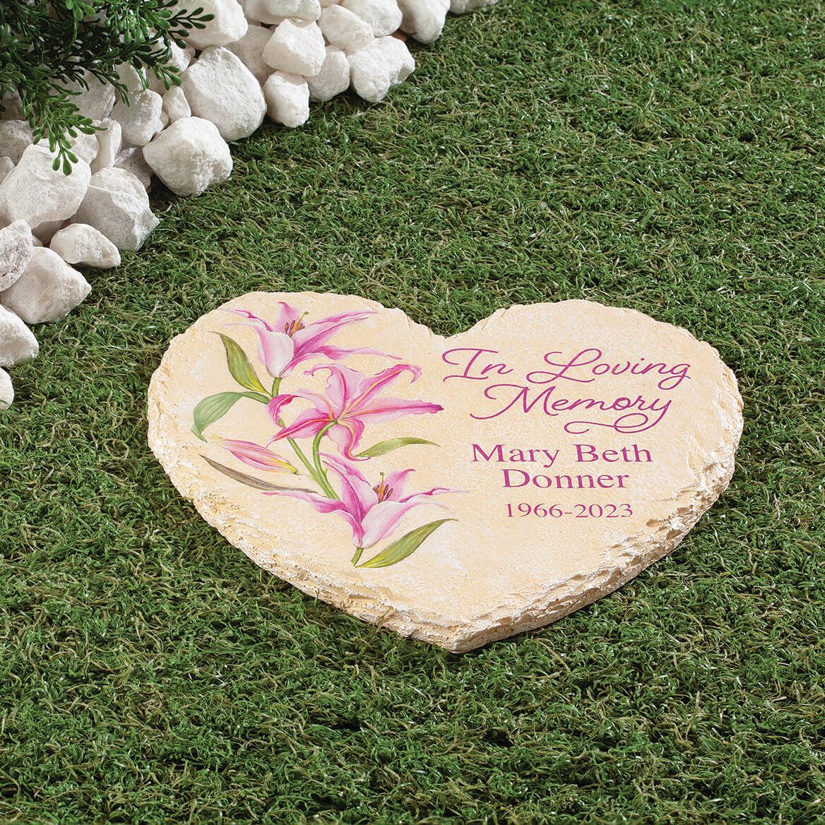Personalized Heart-Shaped Lily Memorial Garden Stone + '-' + 374561