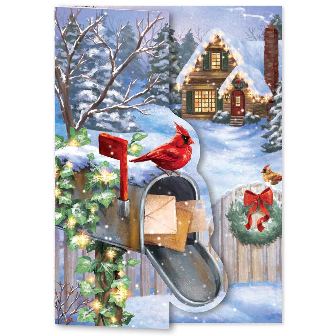 Personalized Cardinal With Glowing Cottage Christmas Cards, Set of 20 + '-' + 374967