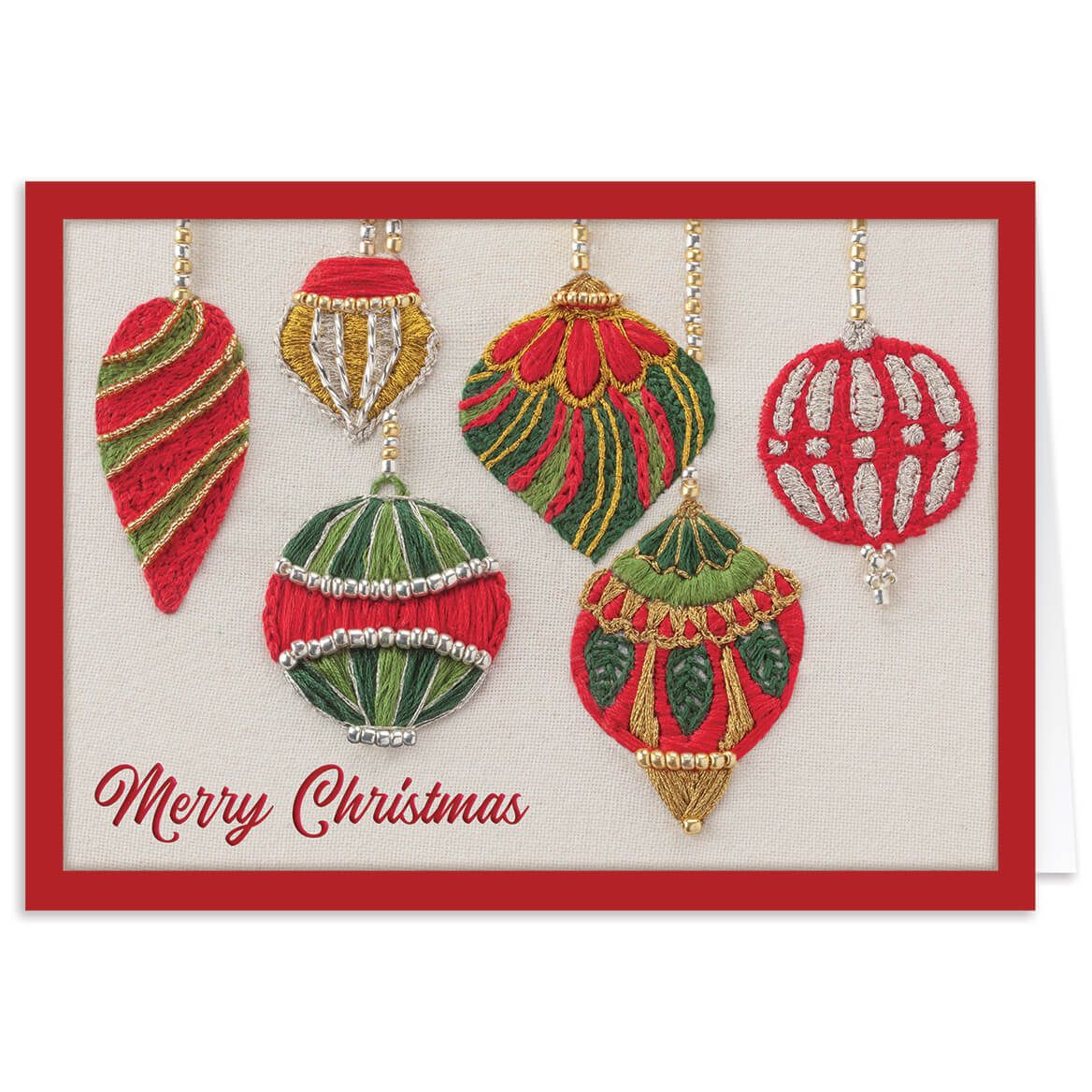 Personalized Festive Embroidered Ornaments Christmas Cards, Set of 20 + '-' + 374977