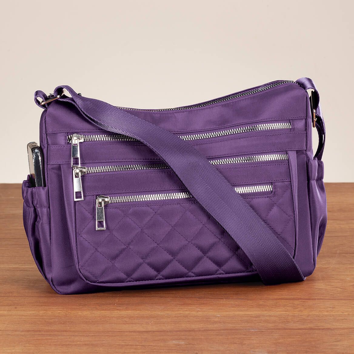 Quilted Microfiber Crossbody with Side Pockets + '-' + 375619