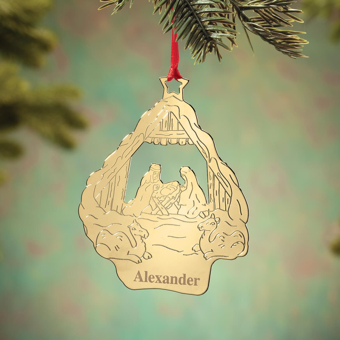 Personalized Goldtone Nativity Ornament + '-' + 375757