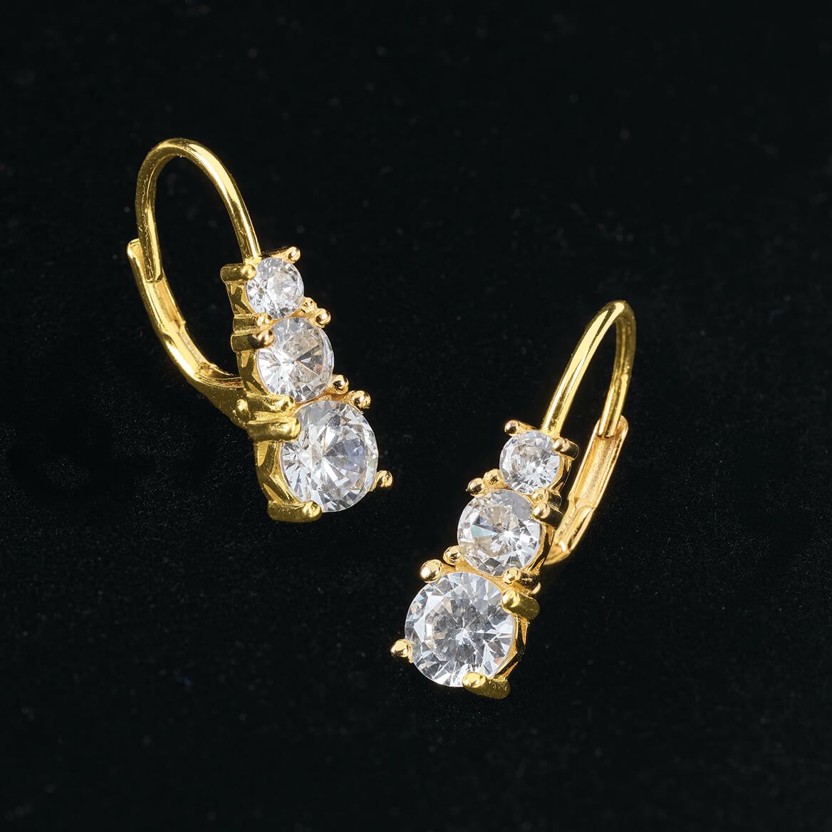 Cubic Zirconia 3-Stone Leverback Earrings + '-' + 375908