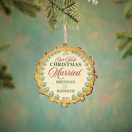 Personalized Our First Christmas Married Wood Slice Ornament-375917