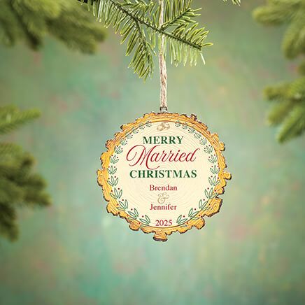 Personalized Merry Married Christmas Wood Slice Ornament-375918