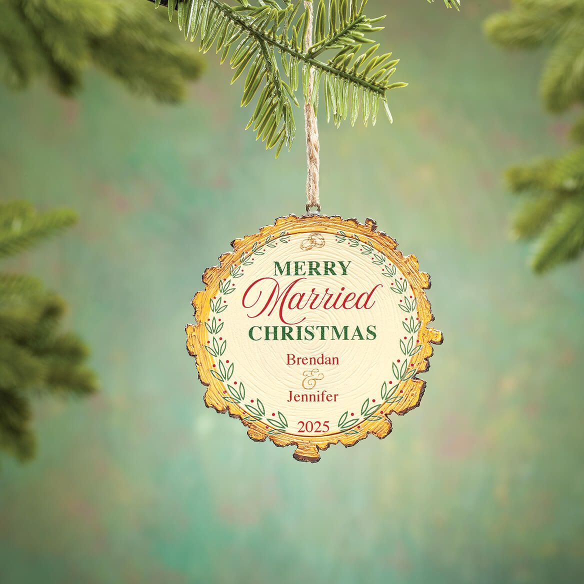 Personalized Merry Married Christmas Wood Slice Ornament + '-' + 375918