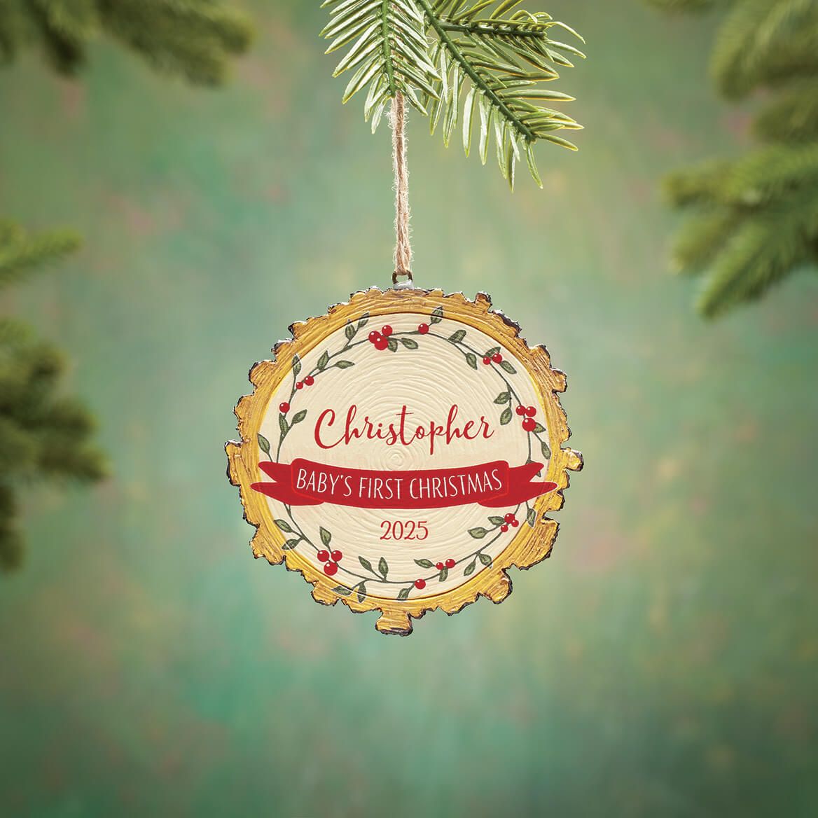 Personalized Baby's First Christmas Wood Slice Ornament + '-' + 375919