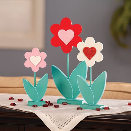 Wooden Heart Flowers, Set of 3 by Holiday Peak™-376490