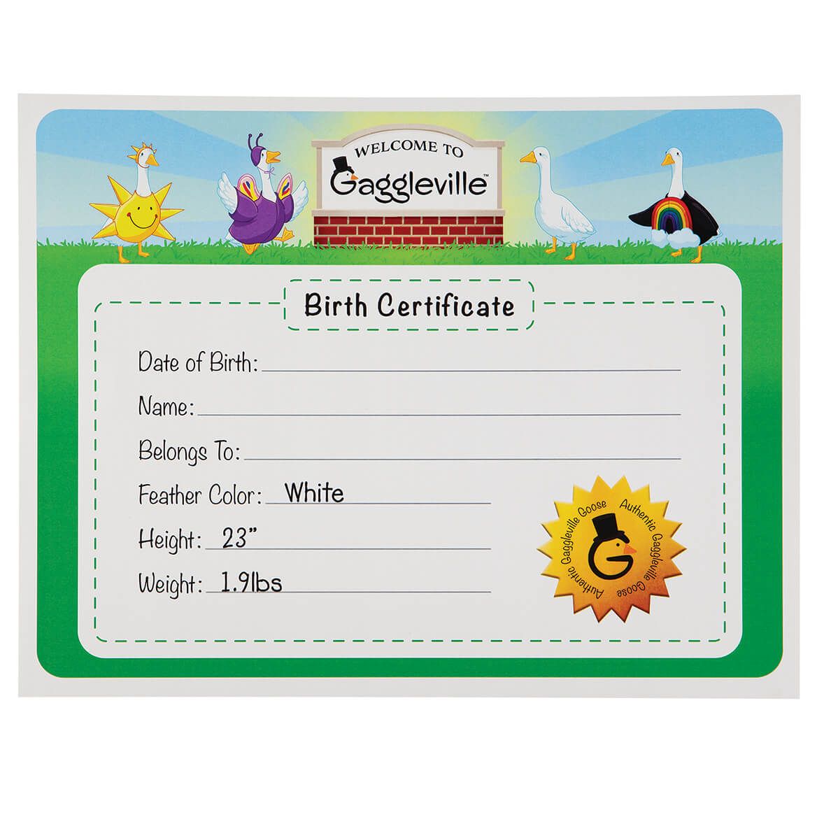 Gaggleville® Large Goose Birth Certificate + '-' + 377081