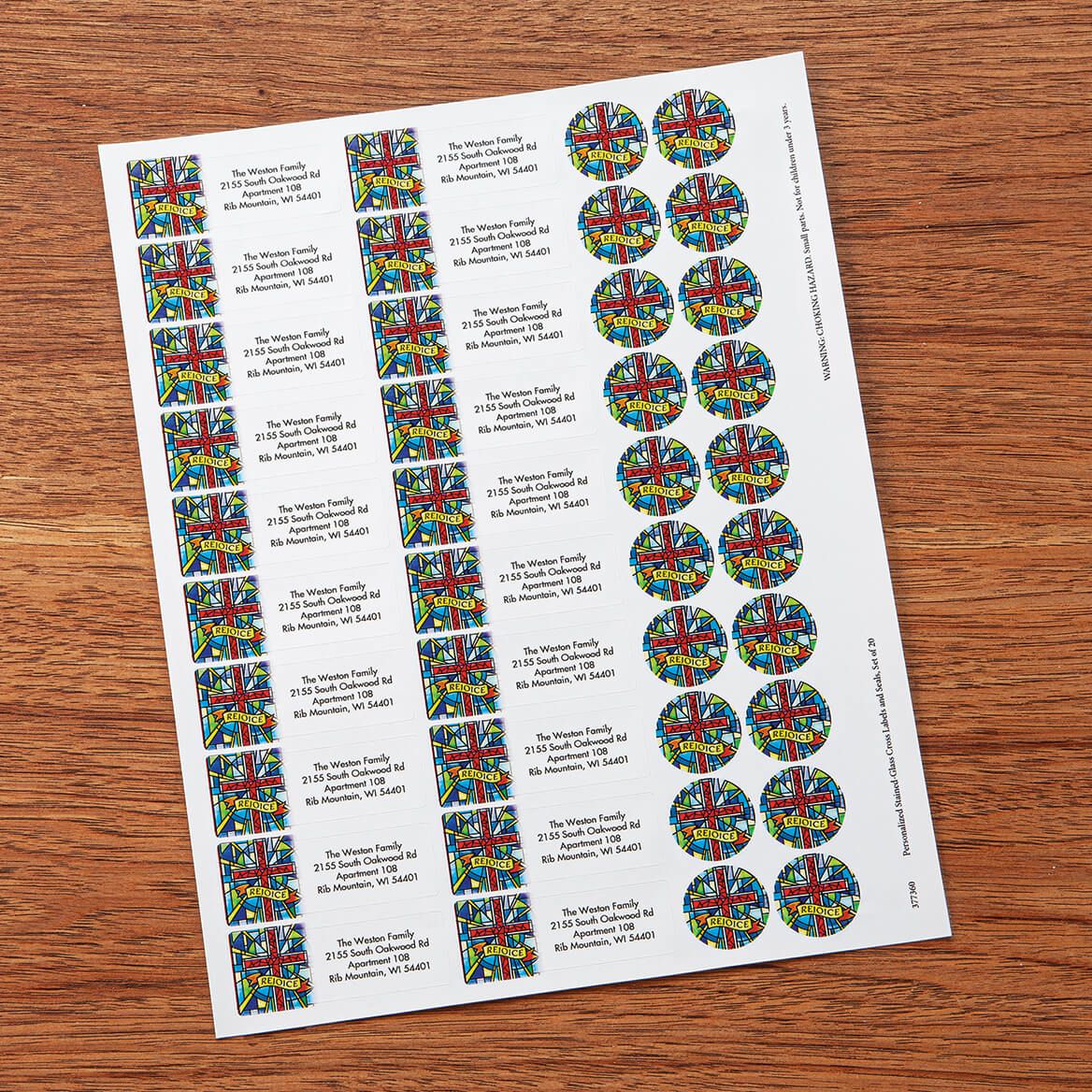 Personalized Stained-Glass Cross Labels and Seals, Set of 20 + '-' + 377360