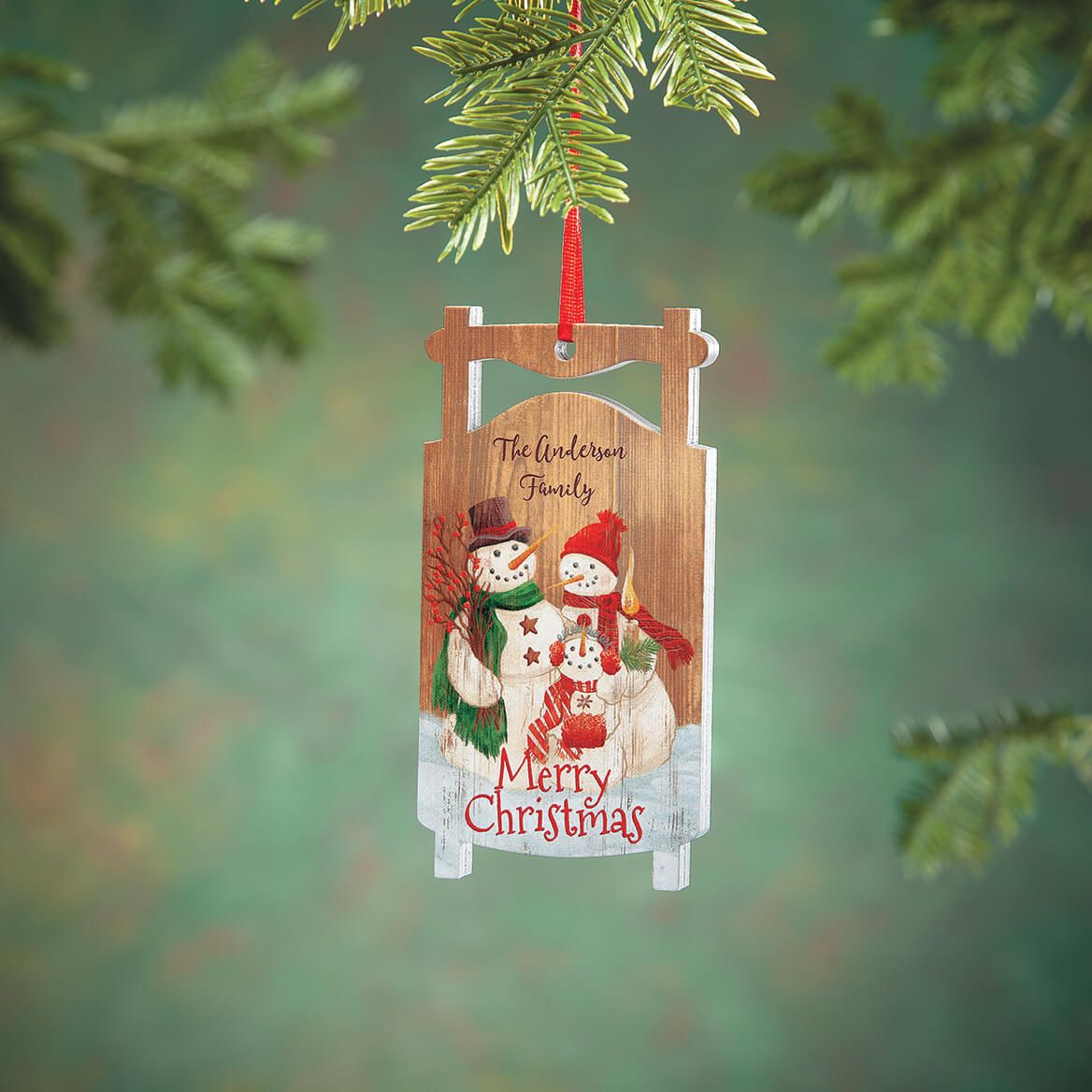 Personalized Merry Christmas Snow Family Ornament