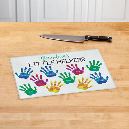 Personalized Handprint Little Helpers Glass Cutting Board-378122