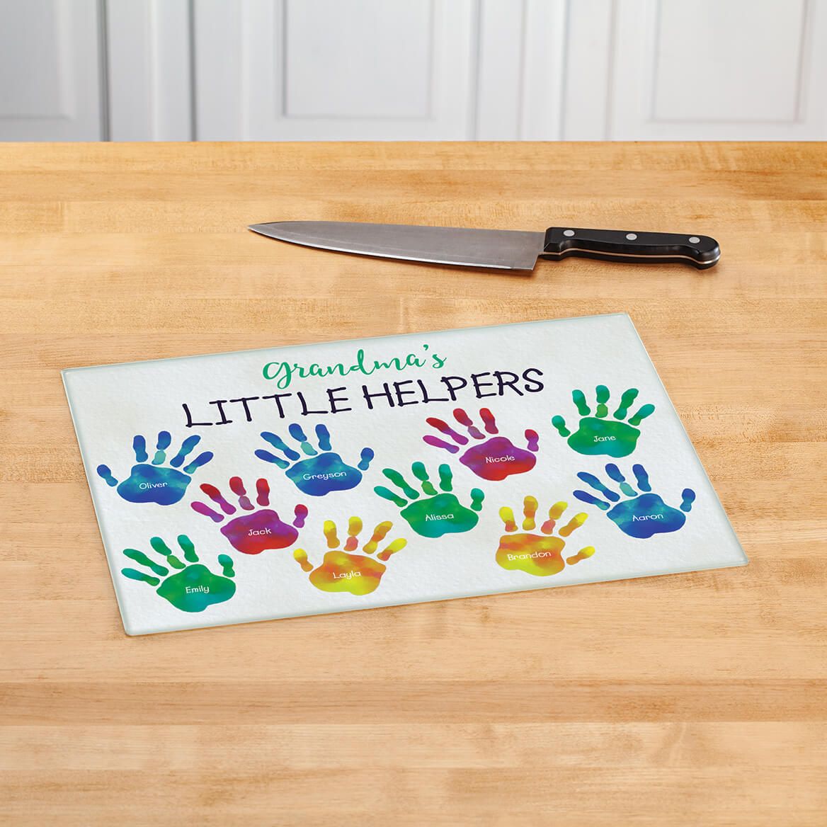 Personalized Handprint Little Helpers Glass Cutting Board + '-' + 378122