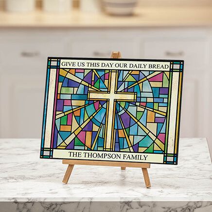 Personalized Stained Glass Cross Glass Cutting Board-378124