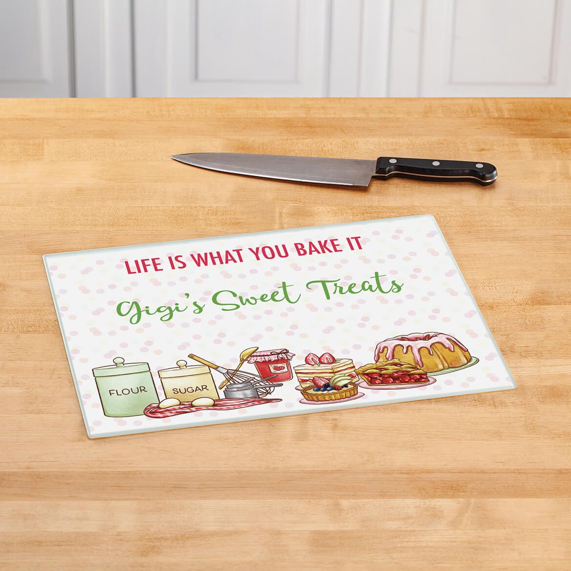 Personalized Life Is What You Bake It Glass Cutting Board + '-' + 378127