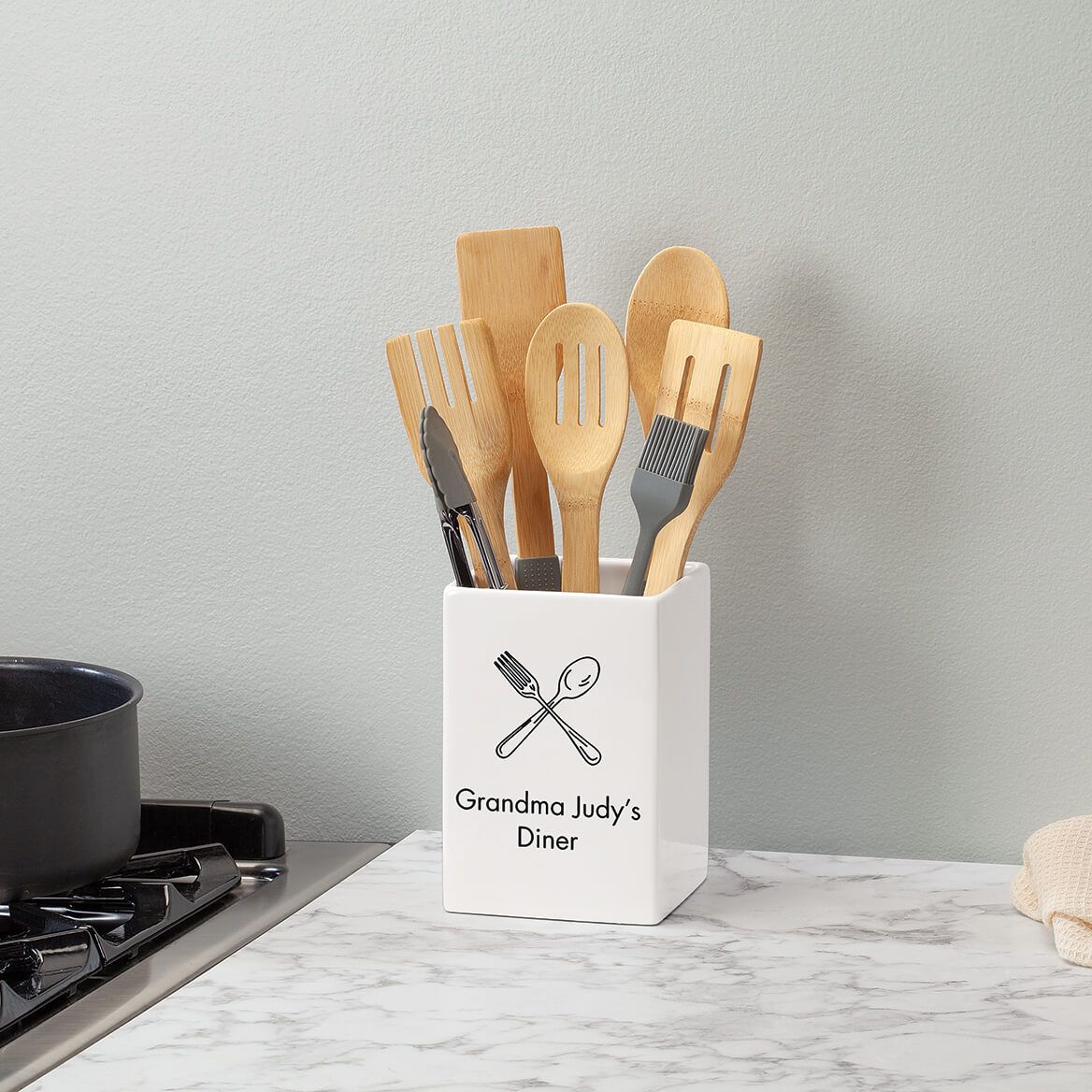 Personalized Fork & Spoon Square Crock + '-' + 378138