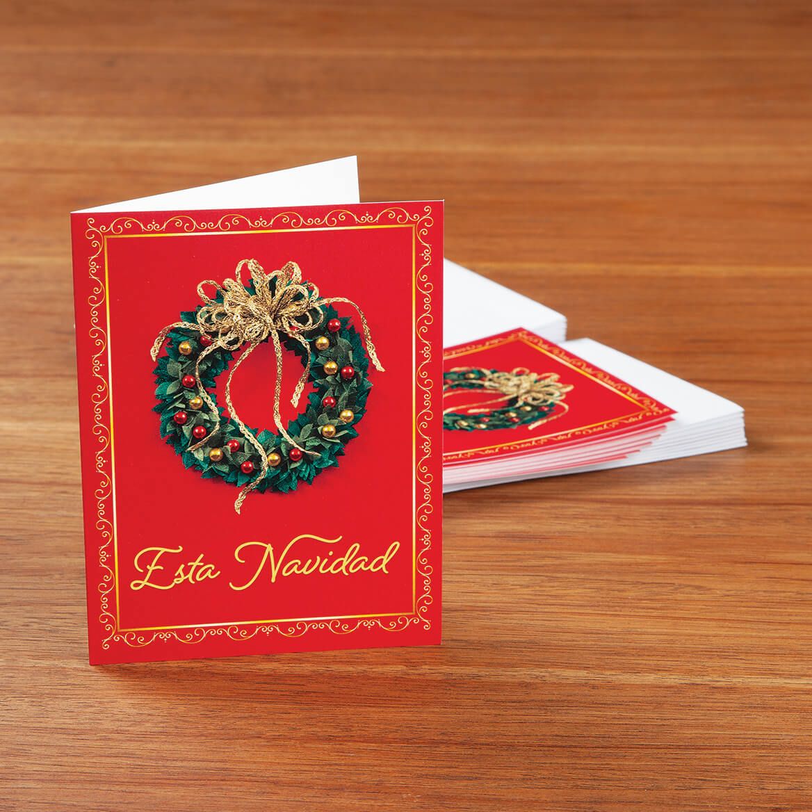 Satin Wreath Spanish Language Christmas Cards, Set of 20 + '-' + 378264