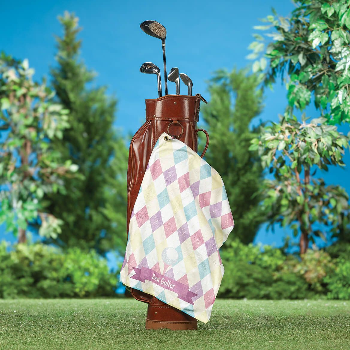 Personalized Bright Argyle Golf Towel + '-' + 378680