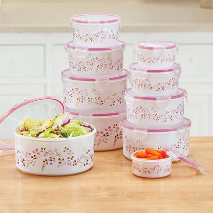10-Piece Floral Locking Container Set with Bonus Set by Home-Style Kitchen™-378702