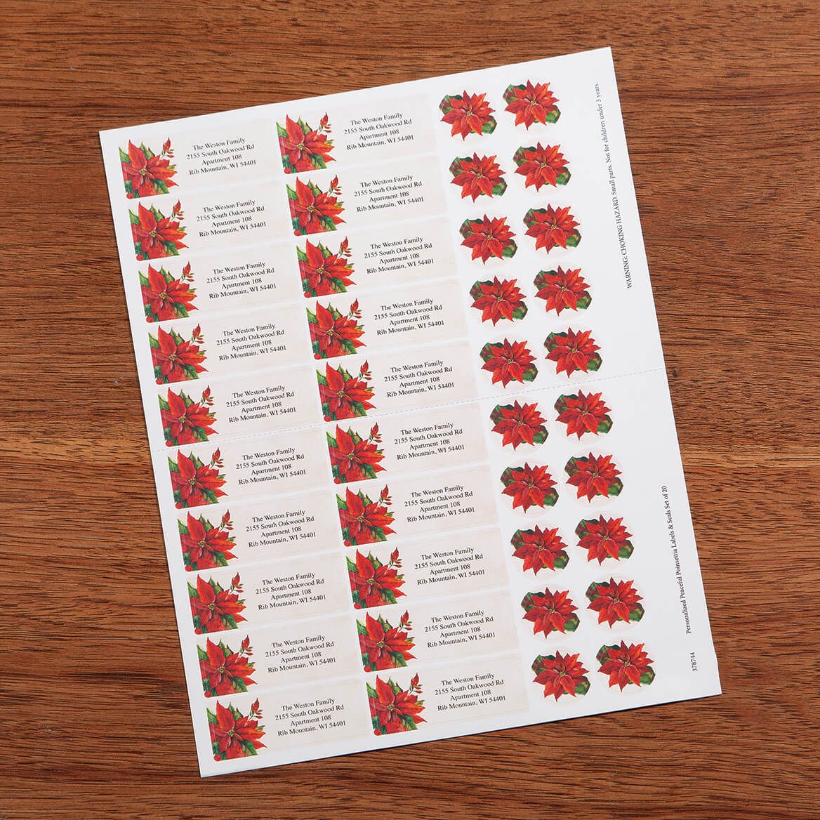 Personalized Peaceful Poinsettia Labels & Seals, Set of 20 + '-' + 378744