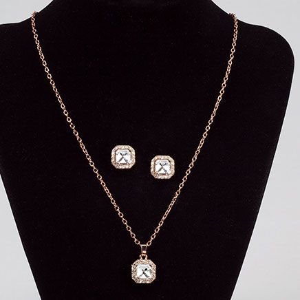 Halo Crystal Pendant and Earring Set-378784