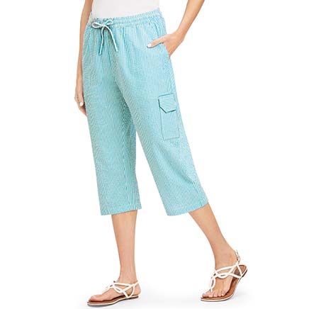 Seersucker Cargo Pocket Capris-379624