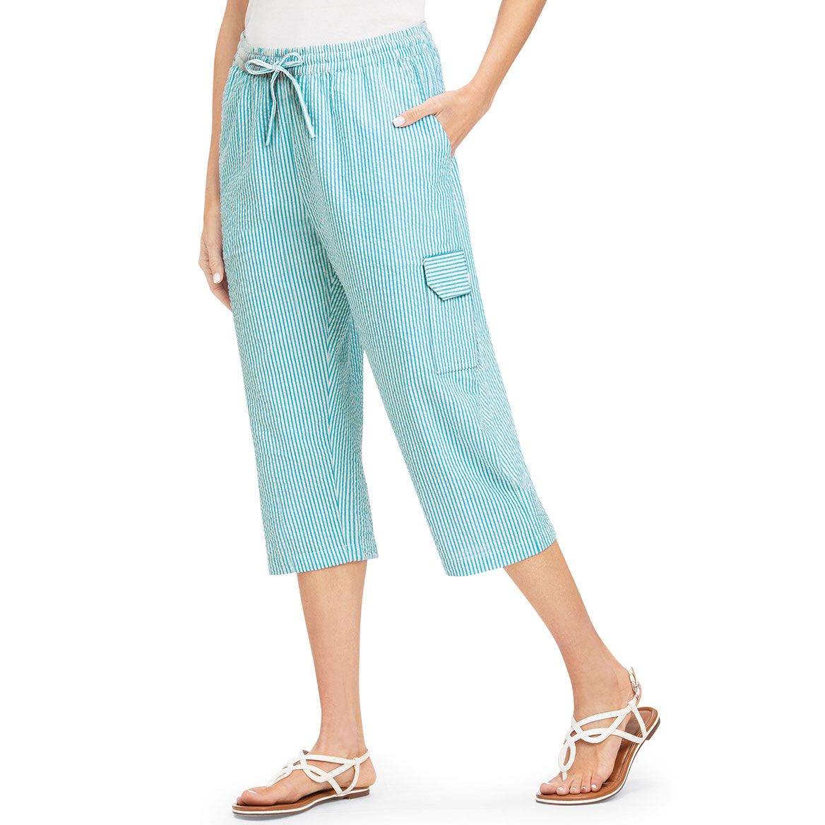 Seersucker Cargo Pocket Capris + '-' + 379624