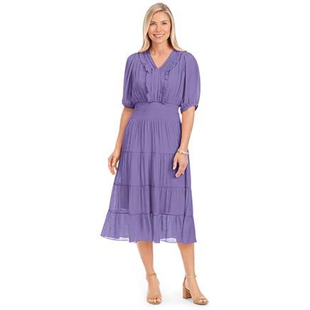 Smocked Waist & Ruffle Trim Dress-379651
