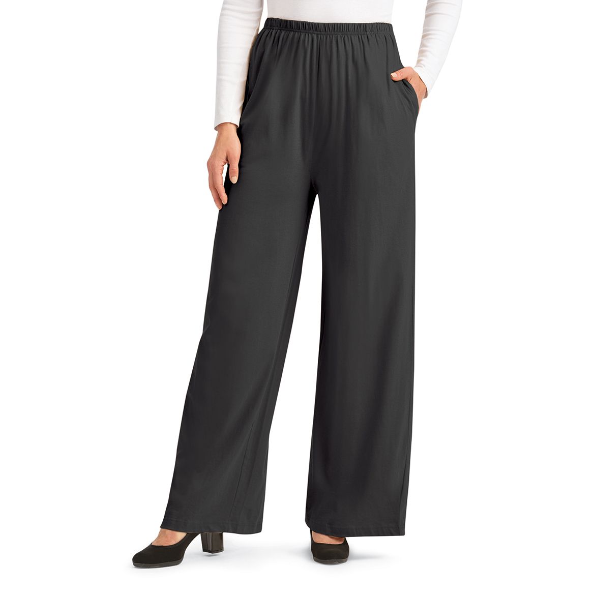 Wide Leg Knit Pants With Side Pockets + '-' + 379656
