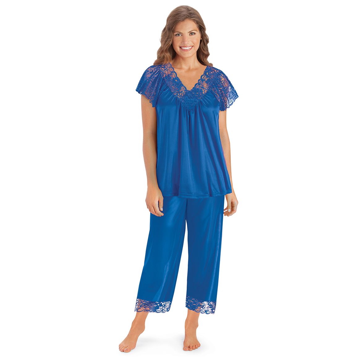 Lace Trim Silky Capri Women's Pajama Set + '-' + 379781