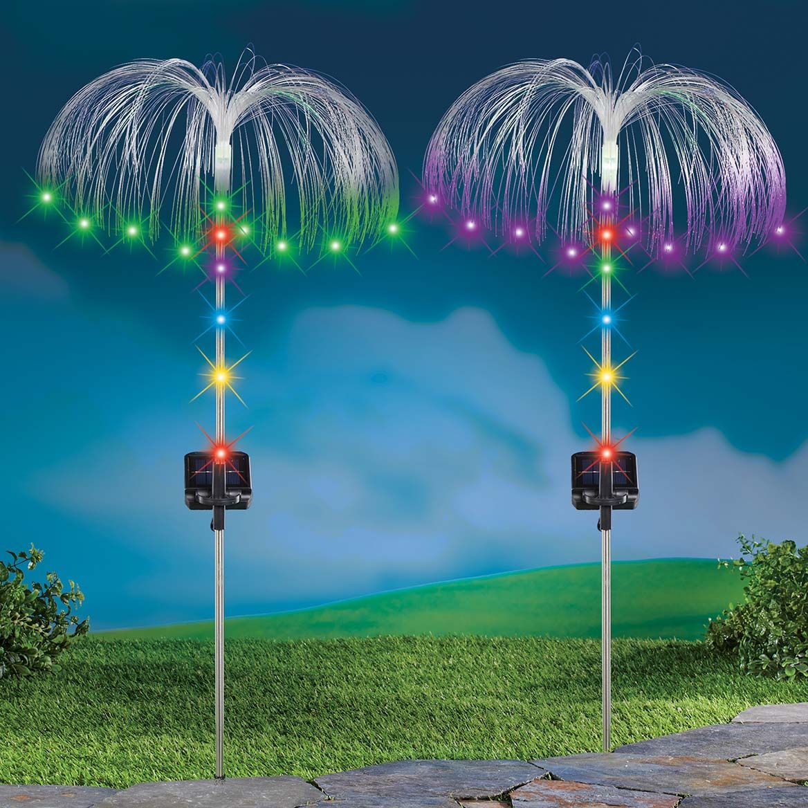Set of 2 Solar Flower Light Stakes + '-' + 379866