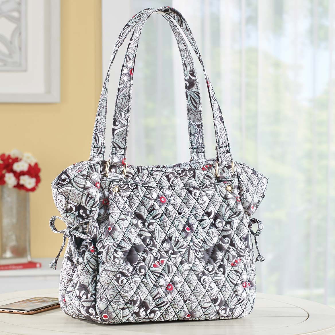 Quilted Floral Print Handbag + '-' + 379870