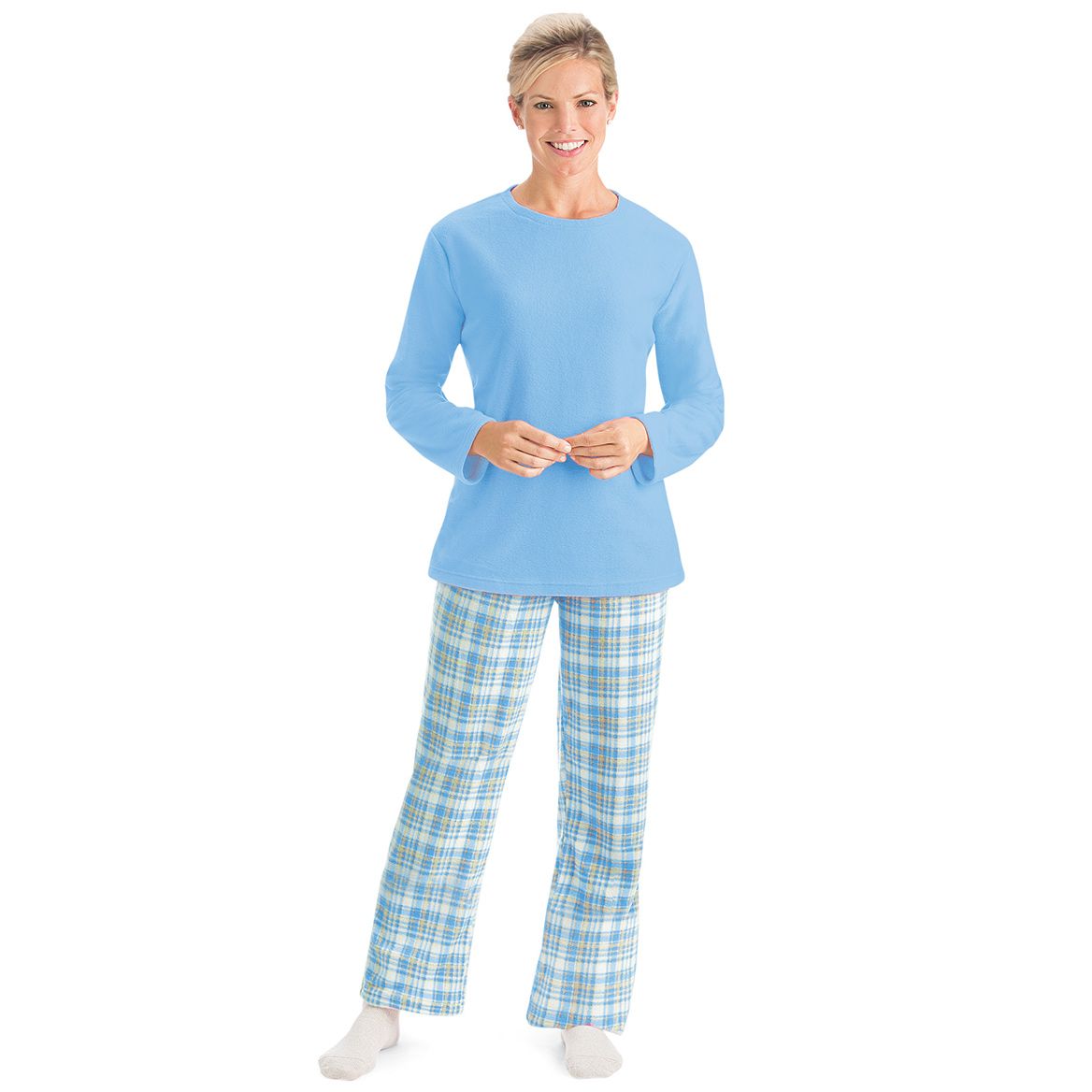 Fleece PJ Set with Plaid Pants + '-' + 380013