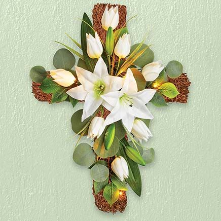 Lighted White Lily Wall Cross-380056