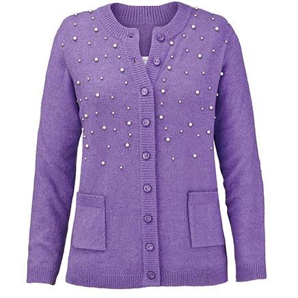 Pearl-Trimmed Cardigan Sweater-380068