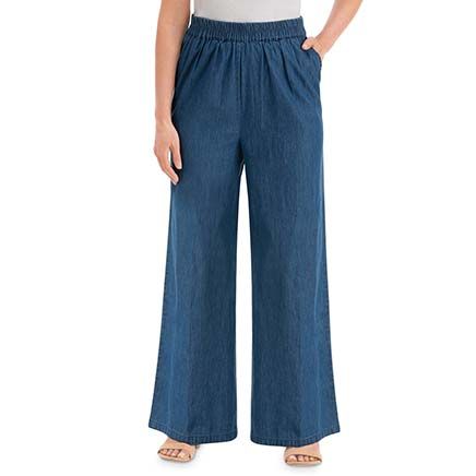 Pull-On Denim Palazzo Pants-380161
